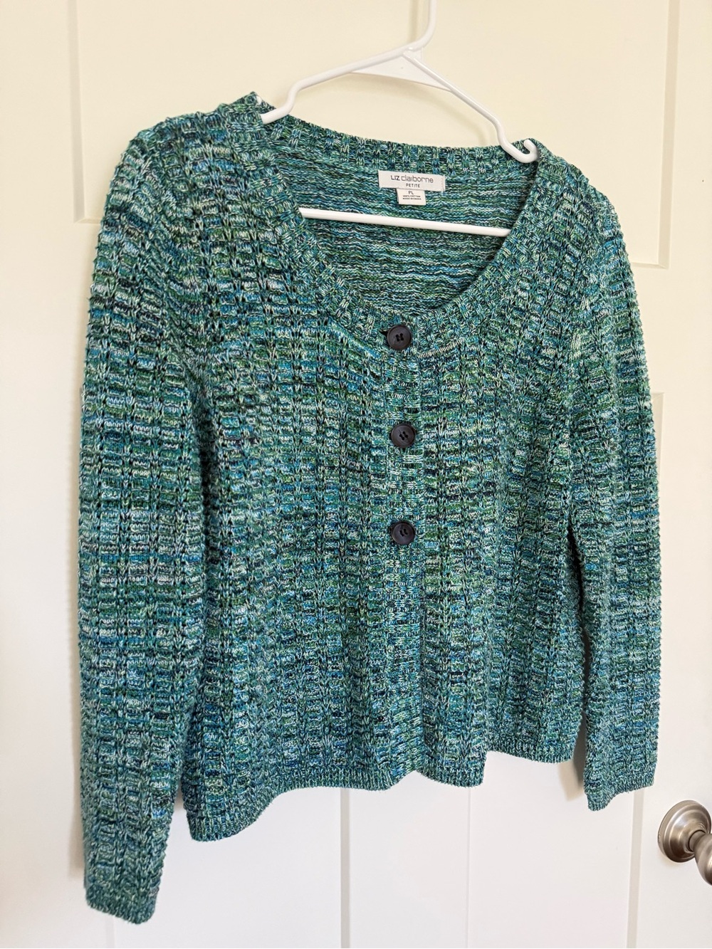 Liz Claiborne Teal Multi-Color Knit Button Cardigan